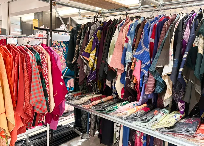 Selection of antique and vintage kimonos and obi