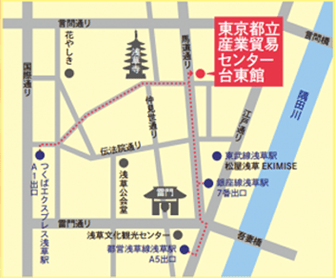 東京都立産業貿易センター・台東館までのアクセスマップ