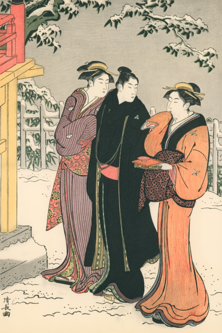 雪の真土山　鳥居清長