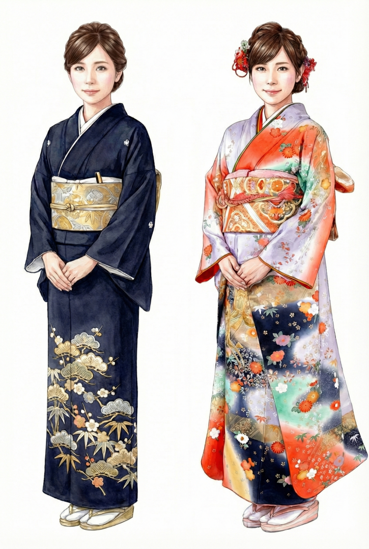 留袖と振袖のイメージイラスト